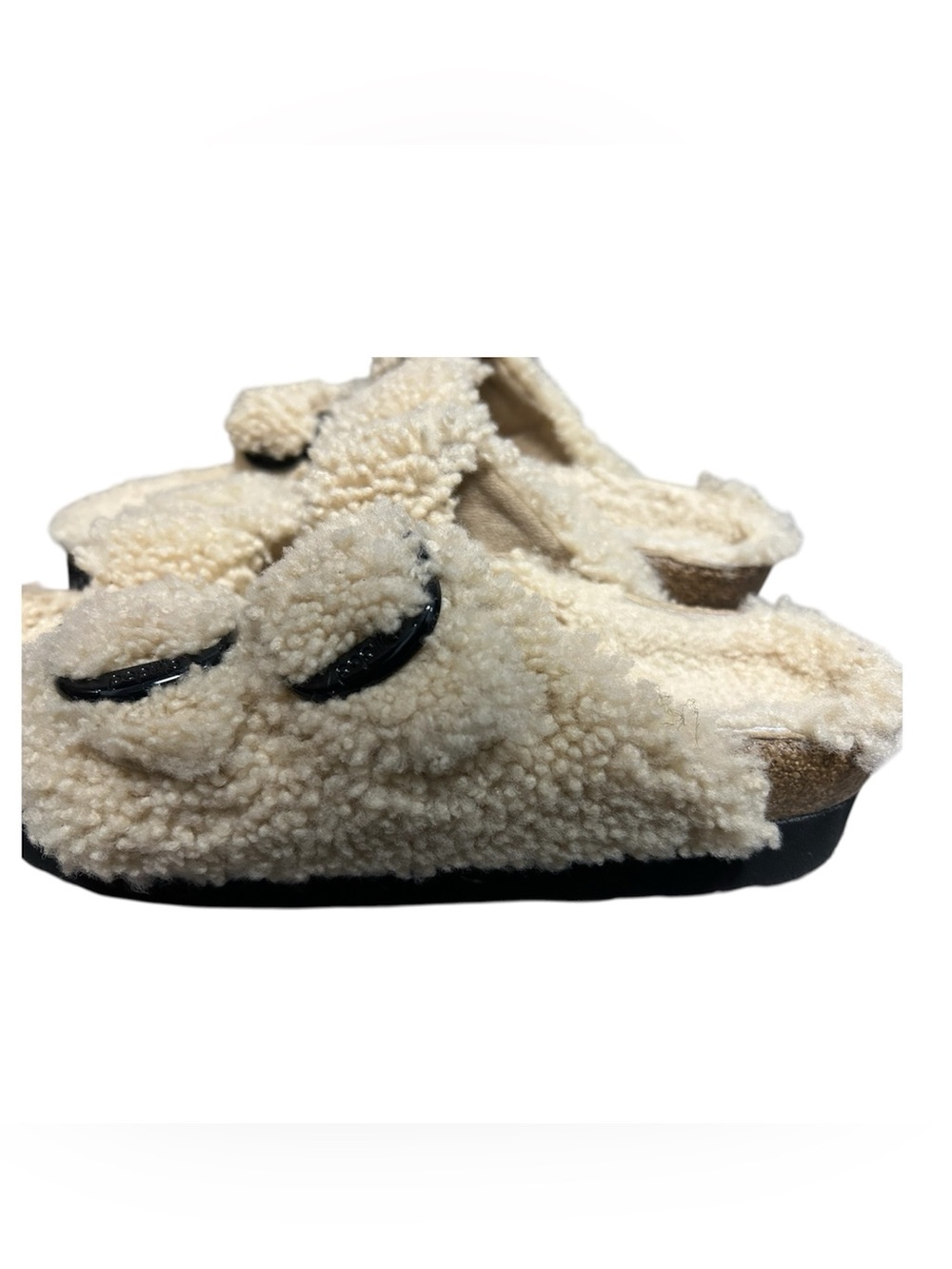 Papillio Sherpa Double Buckle Slide Sandals in Cream Sz 10